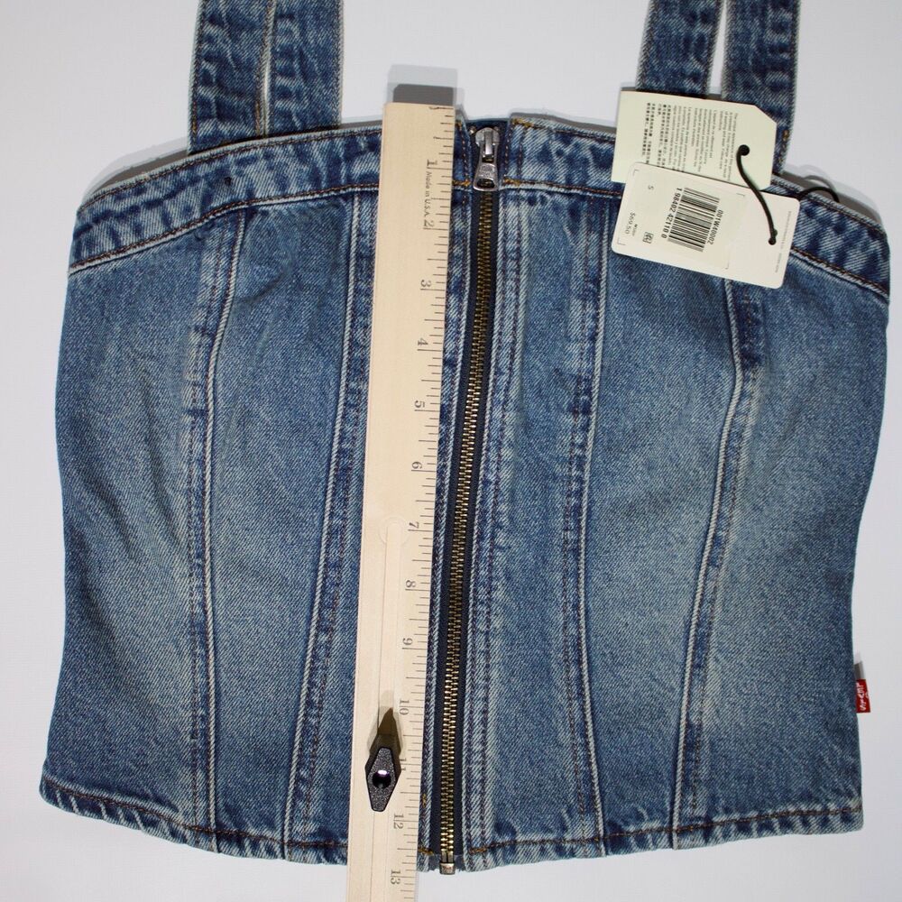 NWT $69.50 Levi's Denim Sculpted Bustier Tank Top Zipper Elastic Back Women Sz S - Picture 13 of 13
